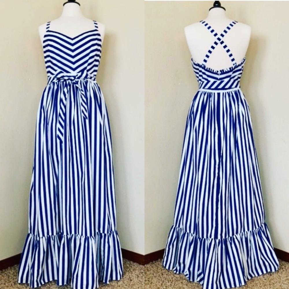 J. Crew Maxi Dress Blue & White Stripe Size 16